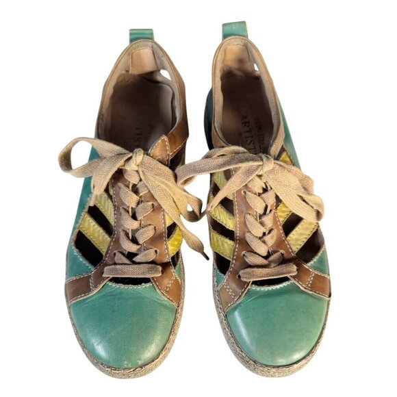 L'Artiste Spring Step Porscha Women's Sz 37 US 6.5 Cut Out Lace Up Teal Sneakers - Picture 2 of 11